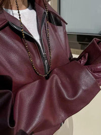 Bordeaux Red Leather Ladies Jacket with Zipper – Alessia