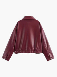 Bordeaux Red Leather Ladies Jacket with Zipper – Alessia