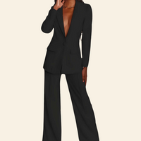 Business 2-Piece Set with Blazer and Wide Trousers - Sophia-Black-S-State of Style