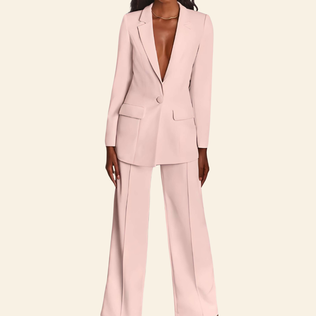 Business 2-Piece Set with Blazer and Wide Trousers - Sophia-Pink-S-State of Style