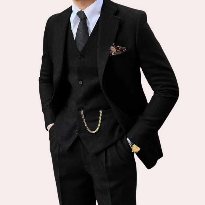 Business Stylish Three-Piece Suit for Men - Dorian-Black-S-State of Style