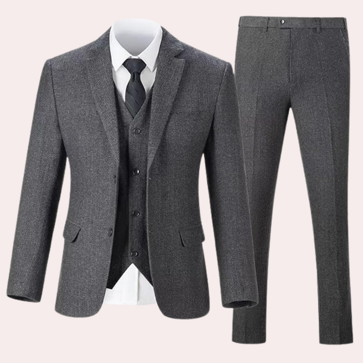 Business Stylish Three-Piece Suit for Men - Dorian-Dark gray-S-State of Style