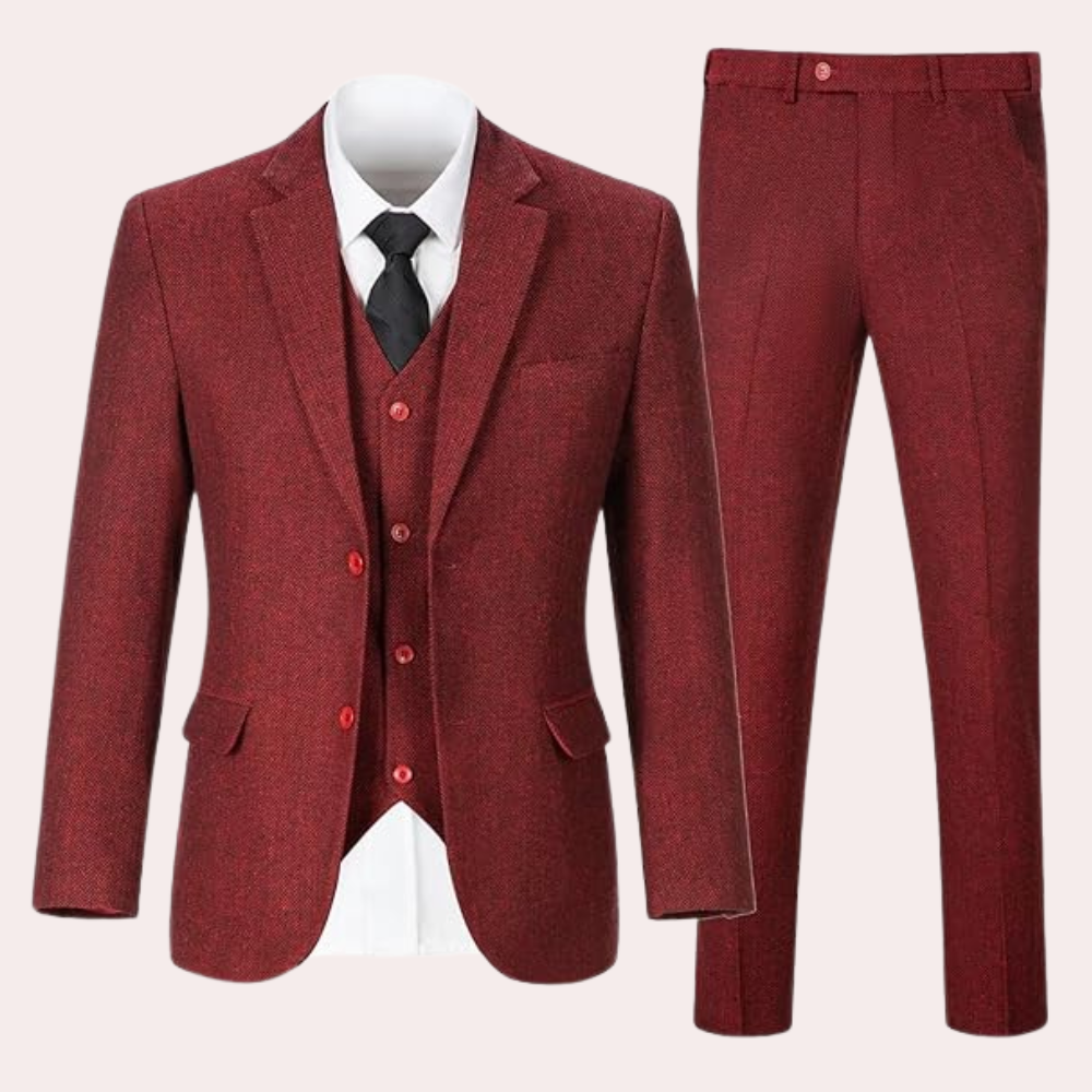 Business Stylish Three-Piece Suit for Men - Dorian-Red-S-State of Style