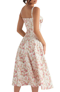 Bustier Summer Dress with Waist Shaper - Isabella-Knee length - 1 layer-Pink Flowers-XS-State of Style