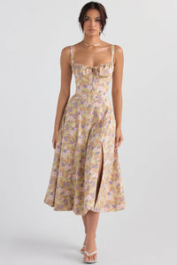 Bustier Waist-Shaping Floral Dress-Green-flowery-S-State of Style