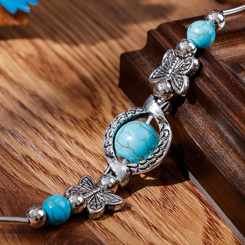 BUTTERFLY AND TURQUOISE BEAD BRACELET-State of Style