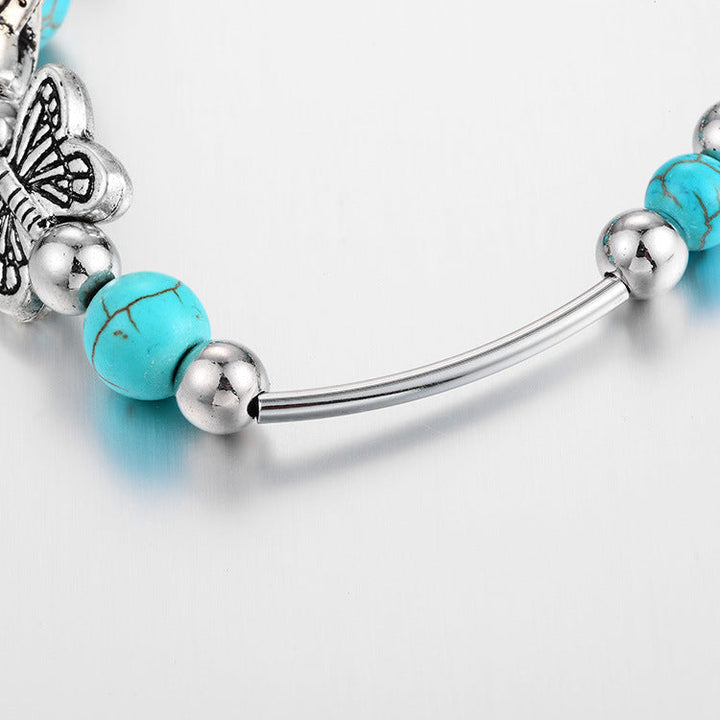 BUTTERFLY AND TURQUOISE BEAD BRACELET-State of Style