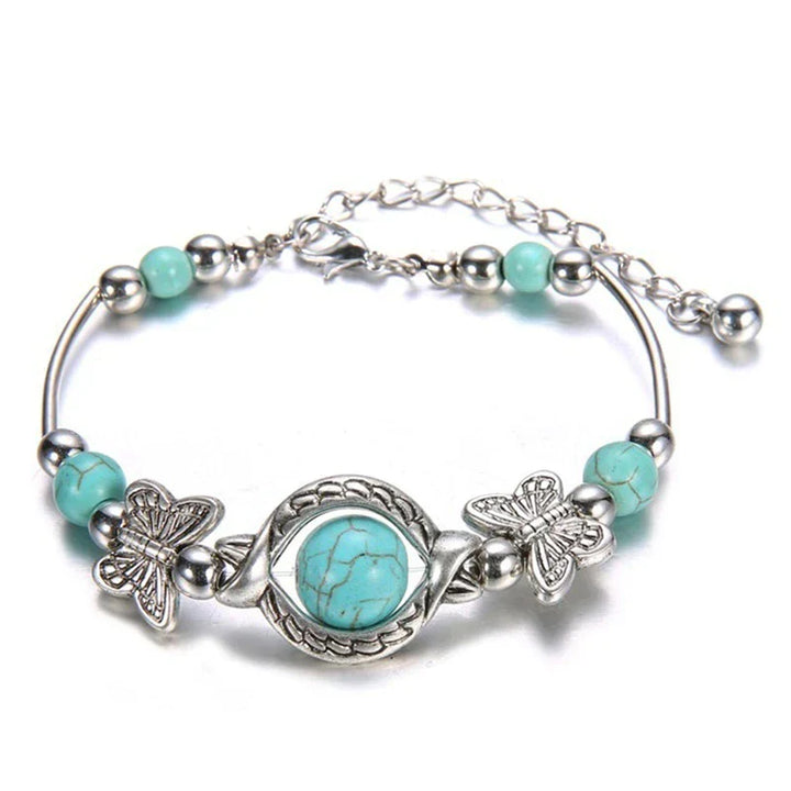 BUTTERFLY AND TURQUOISE BEAD BRACELET-State of Style