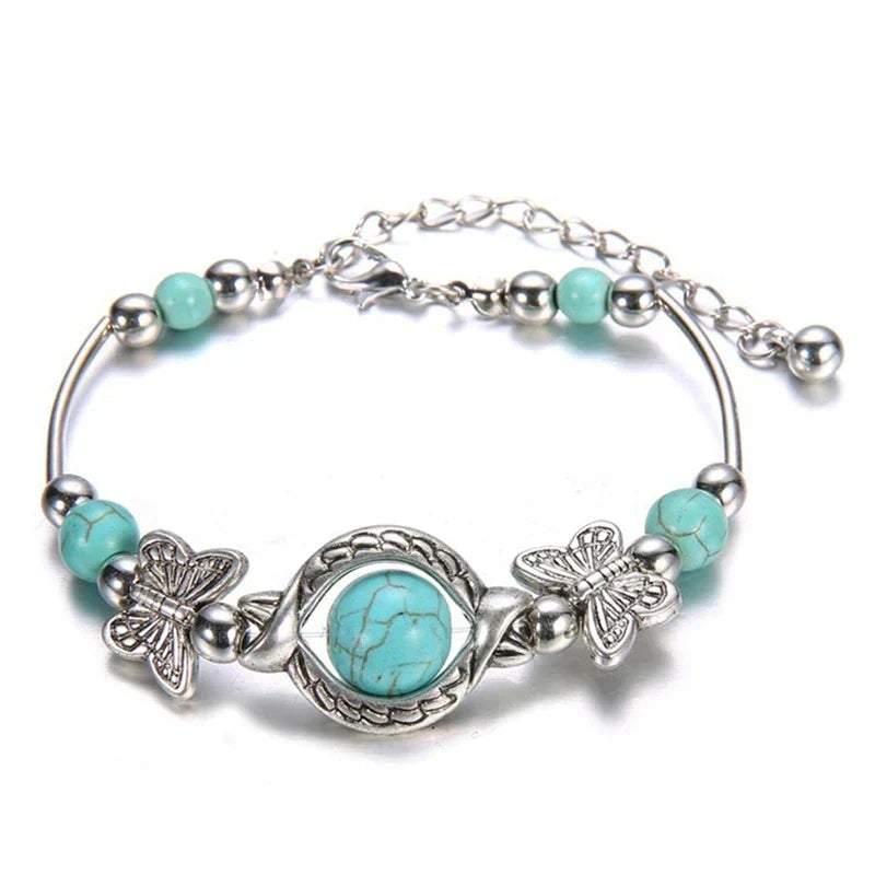 BUTTERFLY AND TURQUOISE BEAD BRACELET-State of Style