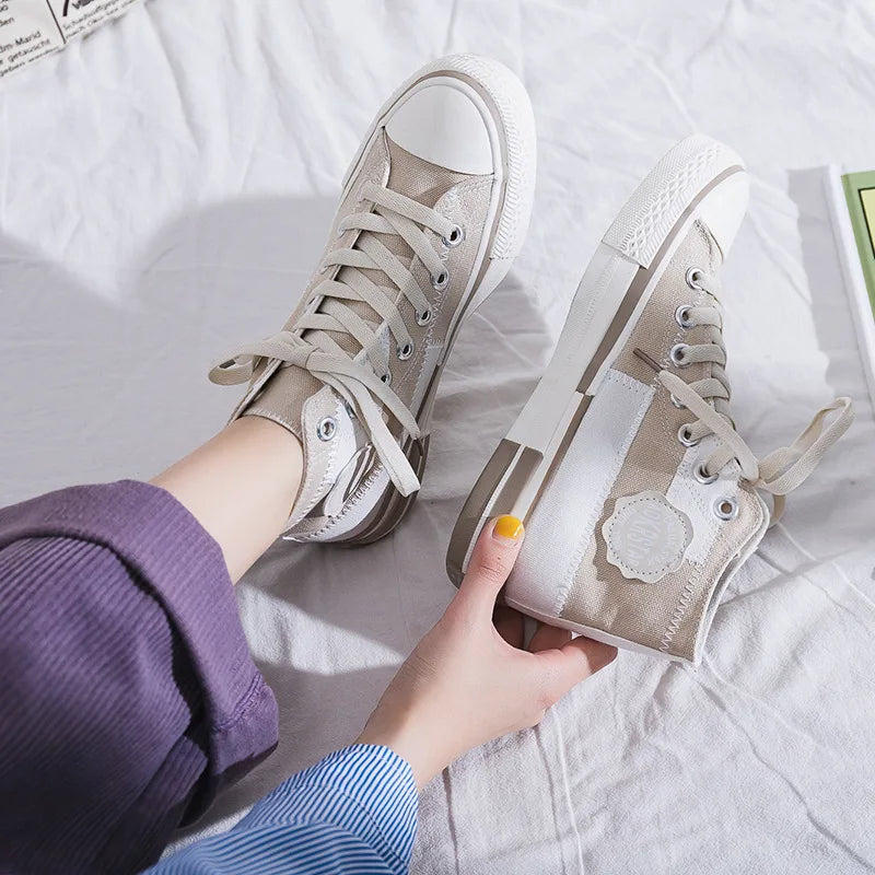 Butterfly Boost Sneakers – High-Top Canvas Shoes with Butterfly Patches-Milk Tea-5.0 (23.5cm)-State of Style