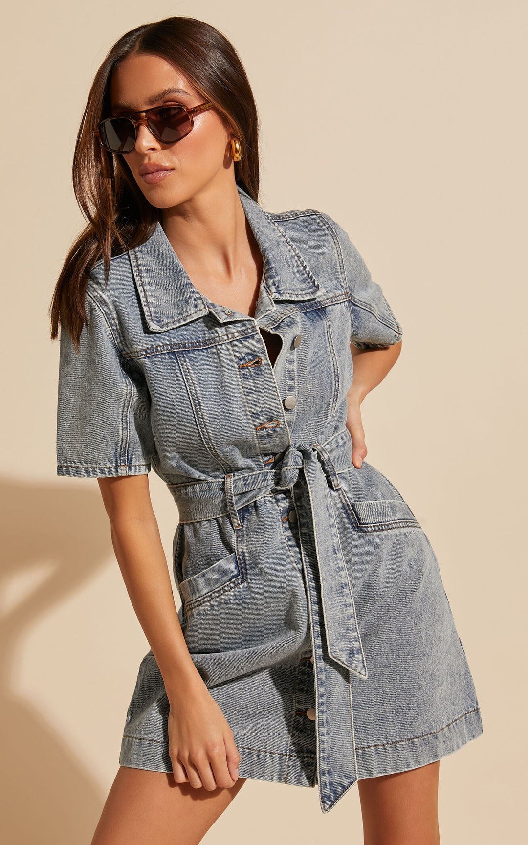Button-Down Denim Mini Dress - Aria-Denim-XS-State of Style