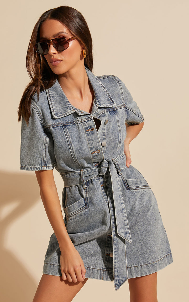 Button-Down Denim Mini Dress - Aria-Denim-XS-State of Style