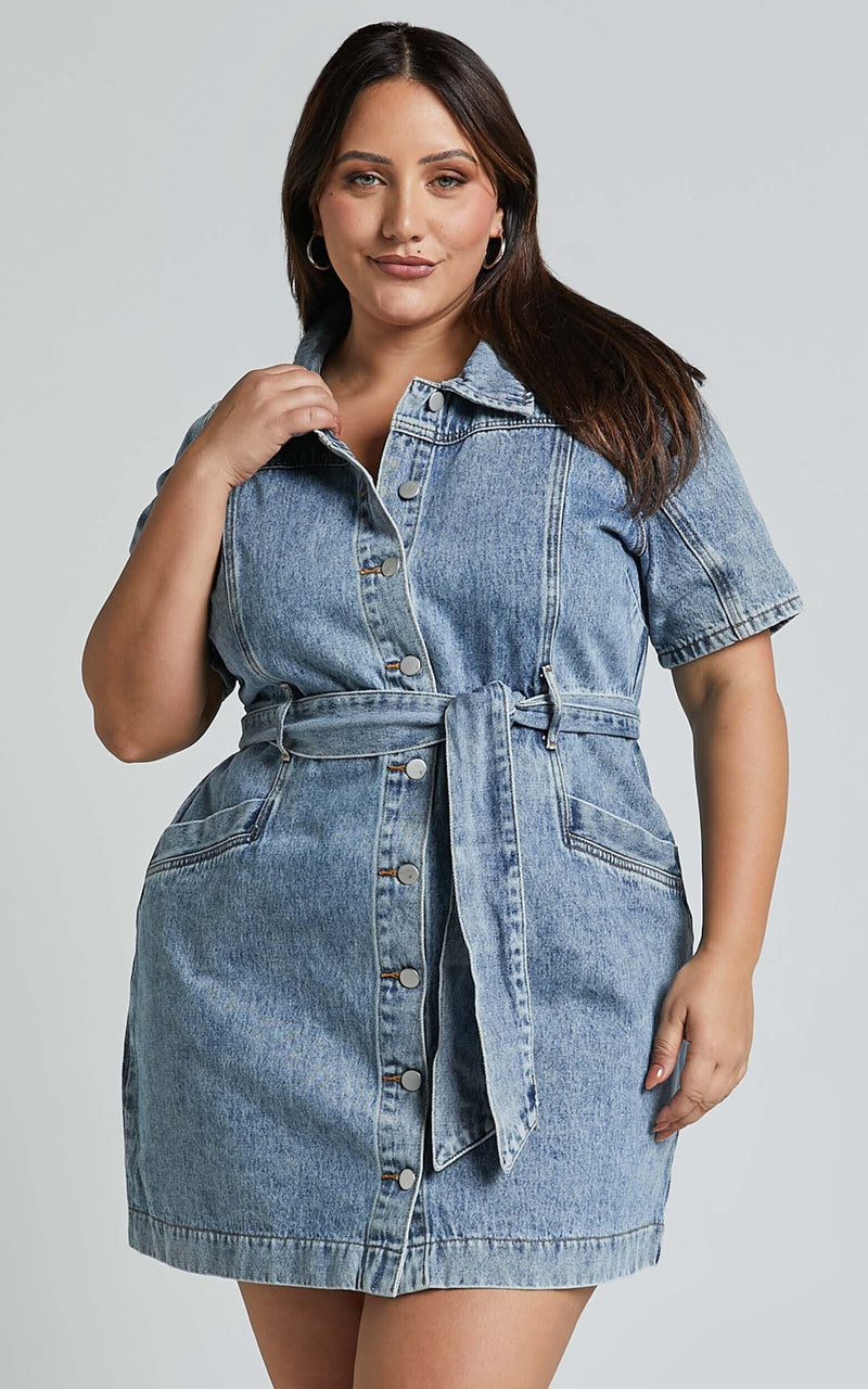 Button-Down Denim Mini Dress - Aria-Ecru-XS-State of Style