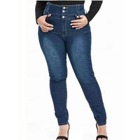 Button-Up Skinny Jeans in Plus Size-Black-L-State of Style