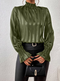 Satin Women's Blouse with Long Sleeves and Shirred Collar - Noëlle
