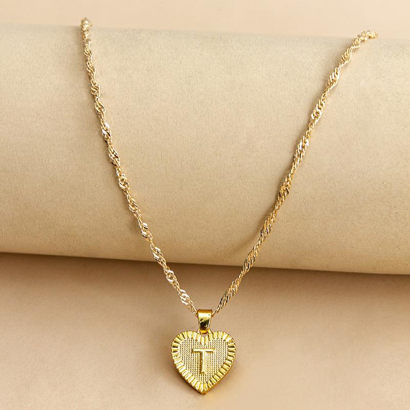 Gold Initial Heart Pendant Necklace - Amara