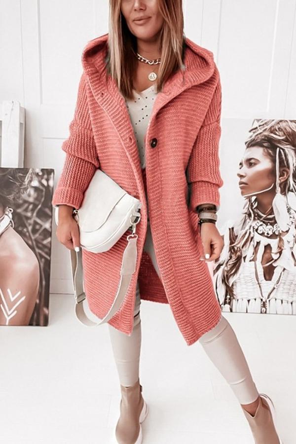 Ladies' knitted vest with hood and button closure – Waldaine