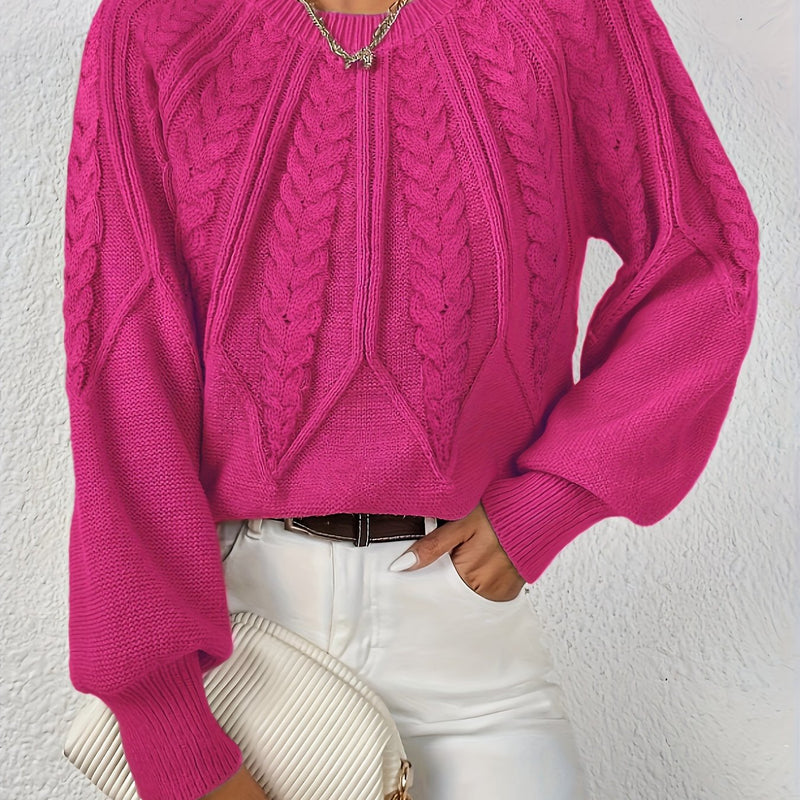 Ladies Cable Knit Sweater with Lantern Sleeves – Sanna