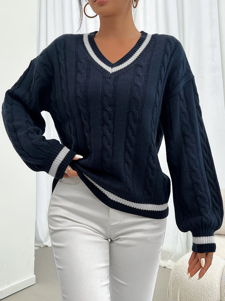 Cable Knit Sweater with Delicate Details - Aurora-Blue-S-State of Style