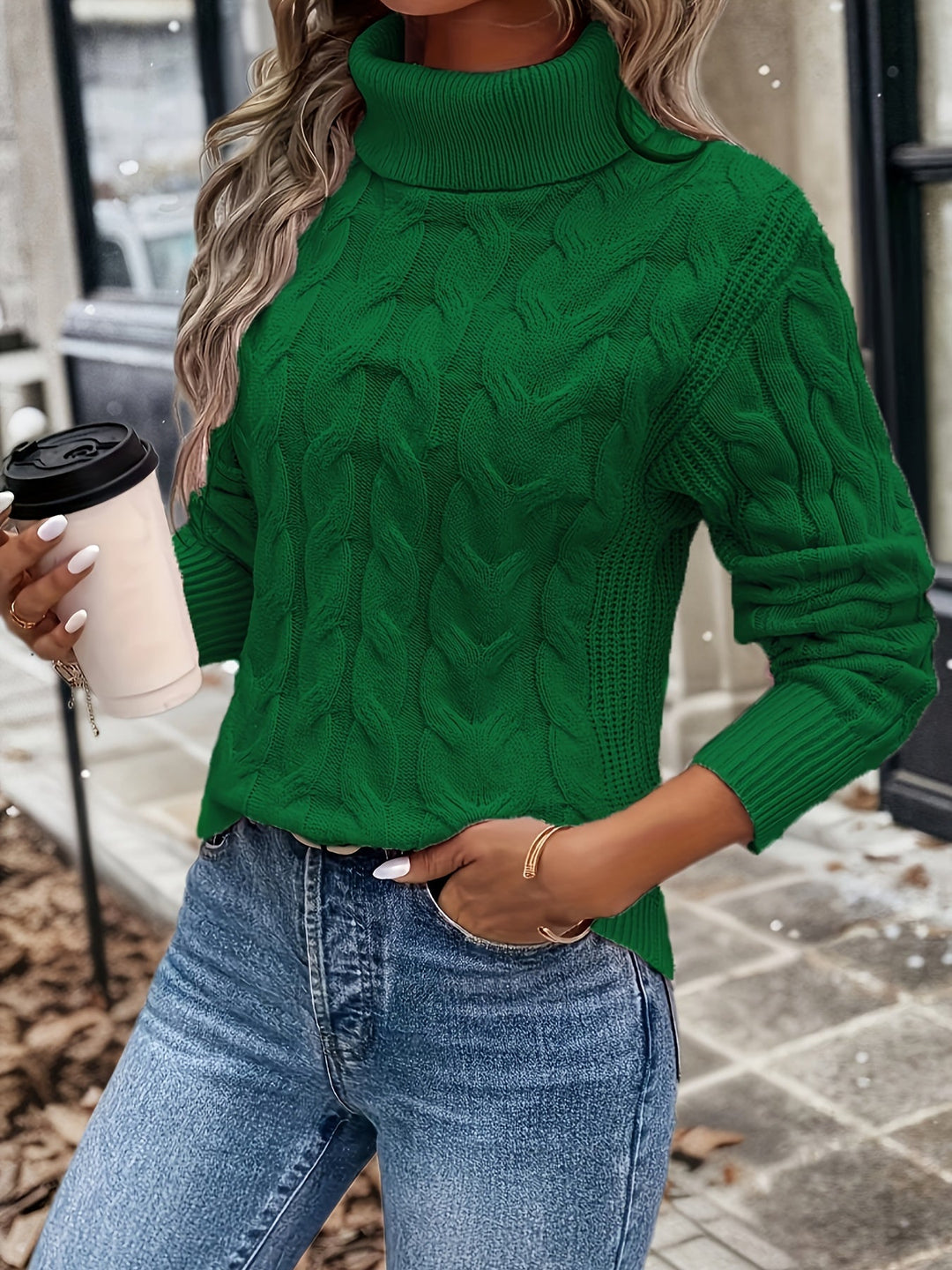 Cable-Knit Women's Turtleneck Sweater - Sophia-Green-S-State of Style