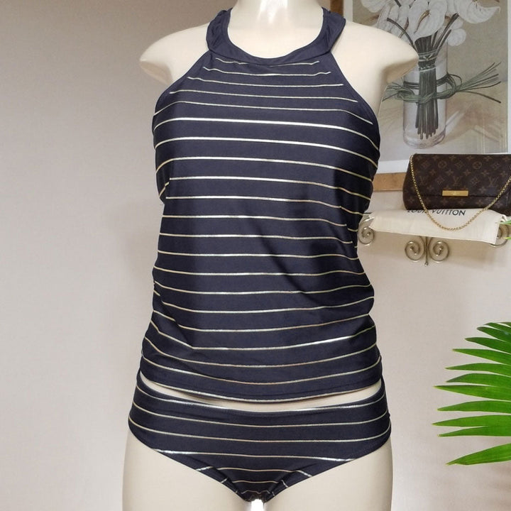 Cäcilie | Serenity Striped Tankini Set-Black-S-State of Style