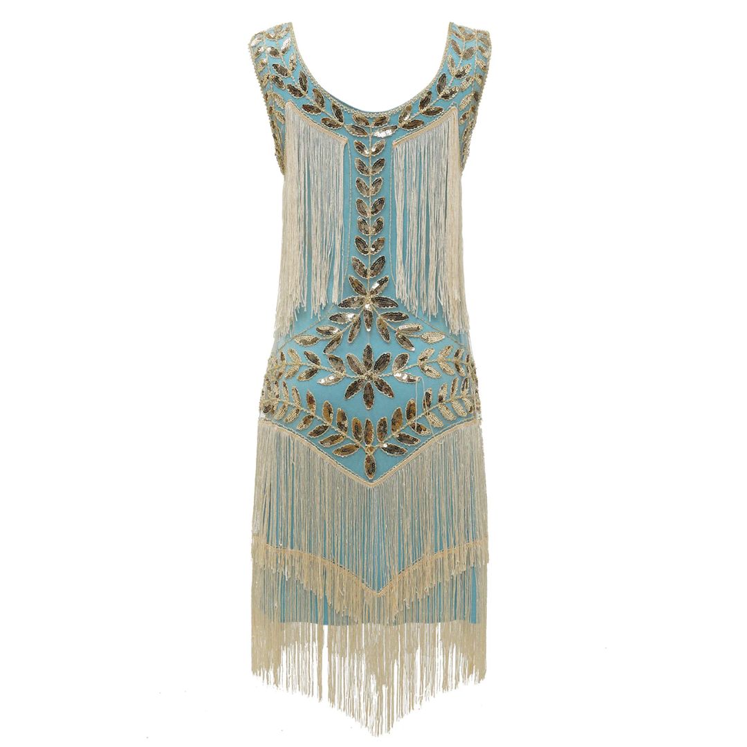 Camilla Gatsby Sequin and Fringe Dress-Blue Apricot-S-State of Style