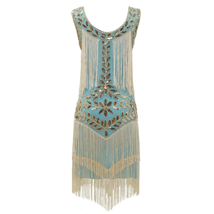Camilla Gatsby Sequin and Fringe Dress-Blue Apricot-S-State of Style