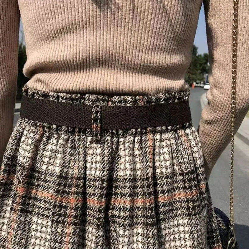 Camilla Traditional Skirt – Elegant A-Line Checkered Maxi Skirt-Grey-L-State of Style