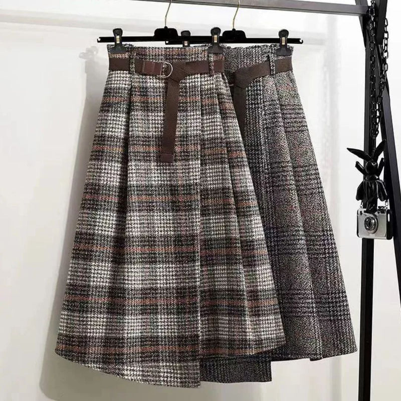 Camilla Traditional Skirt – Elegant A-Line Checkered Maxi Skirt-Grey-L-State of Style