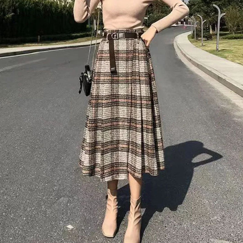 Camilla Traditional Skirt – Elegant A-Line Checkered Maxi Skirt-Grey-L-State of Style