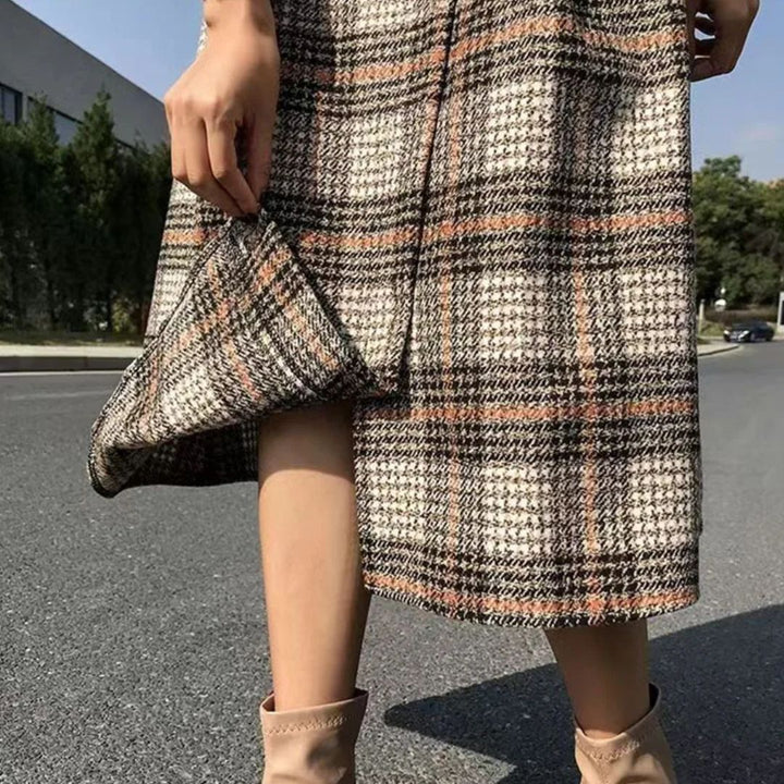 Camilla Traditional Skirt – Elegant A-Line Checkered Maxi Skirt-Grey-L-State of Style