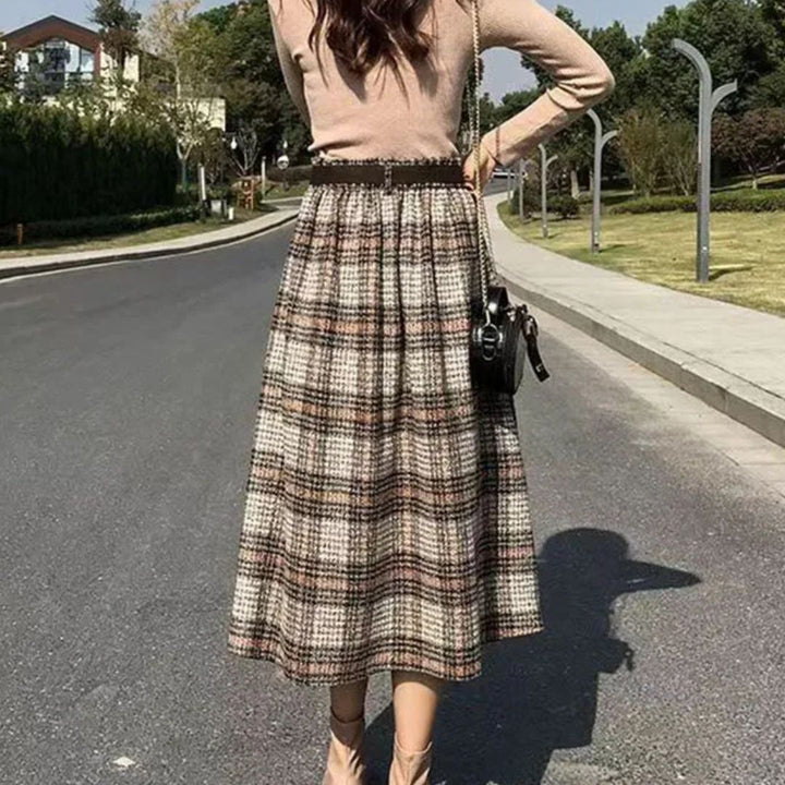 Camilla Traditional Skirt – Elegant A-Line Checkered Maxi Skirt-Grey-L-State of Style