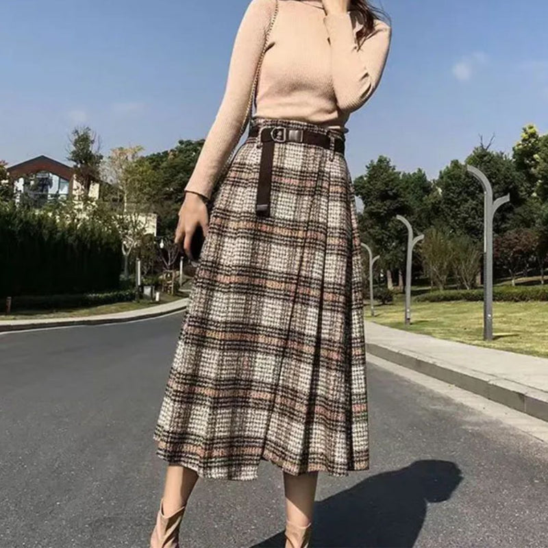 Camilla Traditional Skirt – Elegant A-Line Checkered Maxi Skirt-Grey-L-State of Style