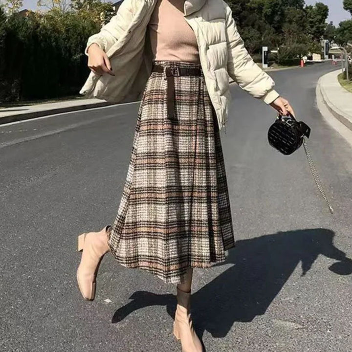 Camilla Traditional Skirt – Elegant A-Line Checkered Maxi Skirt-Grey-L-State of Style