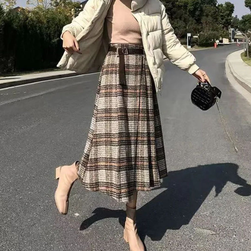 Camilla Traditional Skirt – Elegant A-Line Checkered Maxi Skirt-Grey-L-State of Style