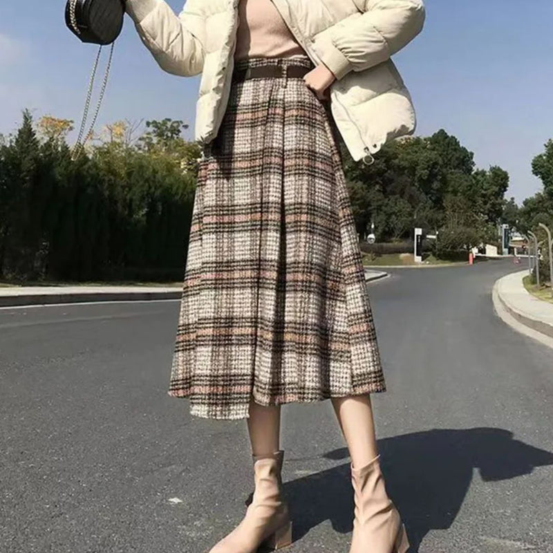 Camilla Traditional Skirt – Elegant A-Line Checkered Maxi Skirt-Grey-L-State of Style