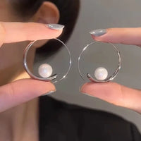Camille Large Pearl Circle Earrings-Silver-State of Style