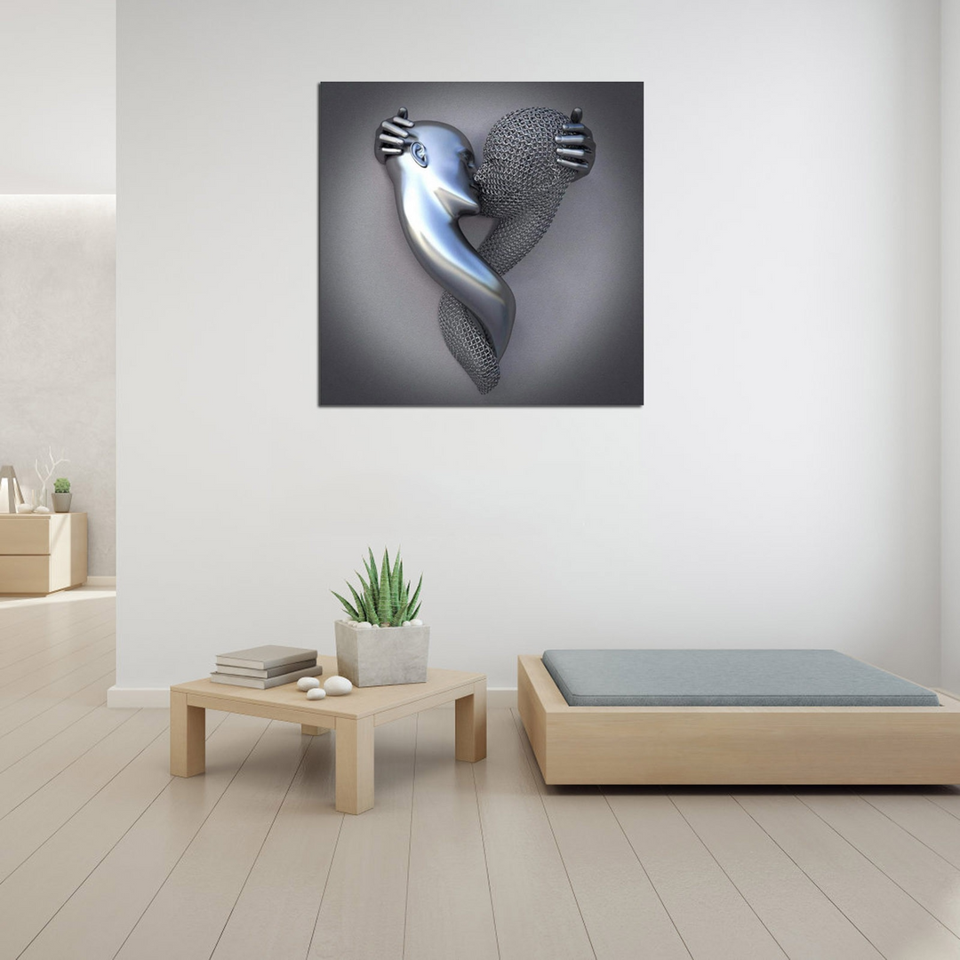 Canvas Art with Metal Figure - AmorArte-30 x 40 cm-Silver Grey (No frame)-Loving Heart-State of Style