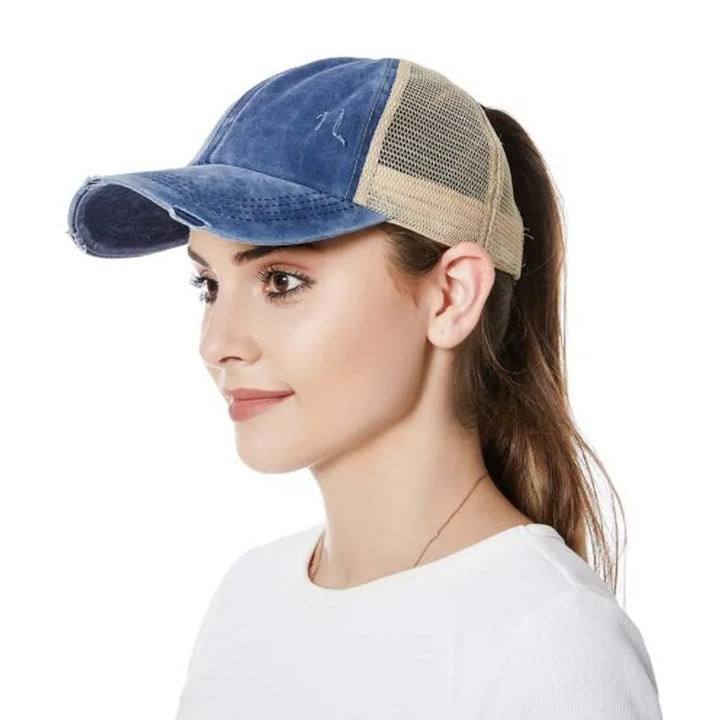 Cap with braid opening & mesh design – buy 1, get 1 free – Liora-Blue-State of Style
