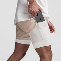 Carl Active-Fit Shorts-Khaki-White-S-State of Style