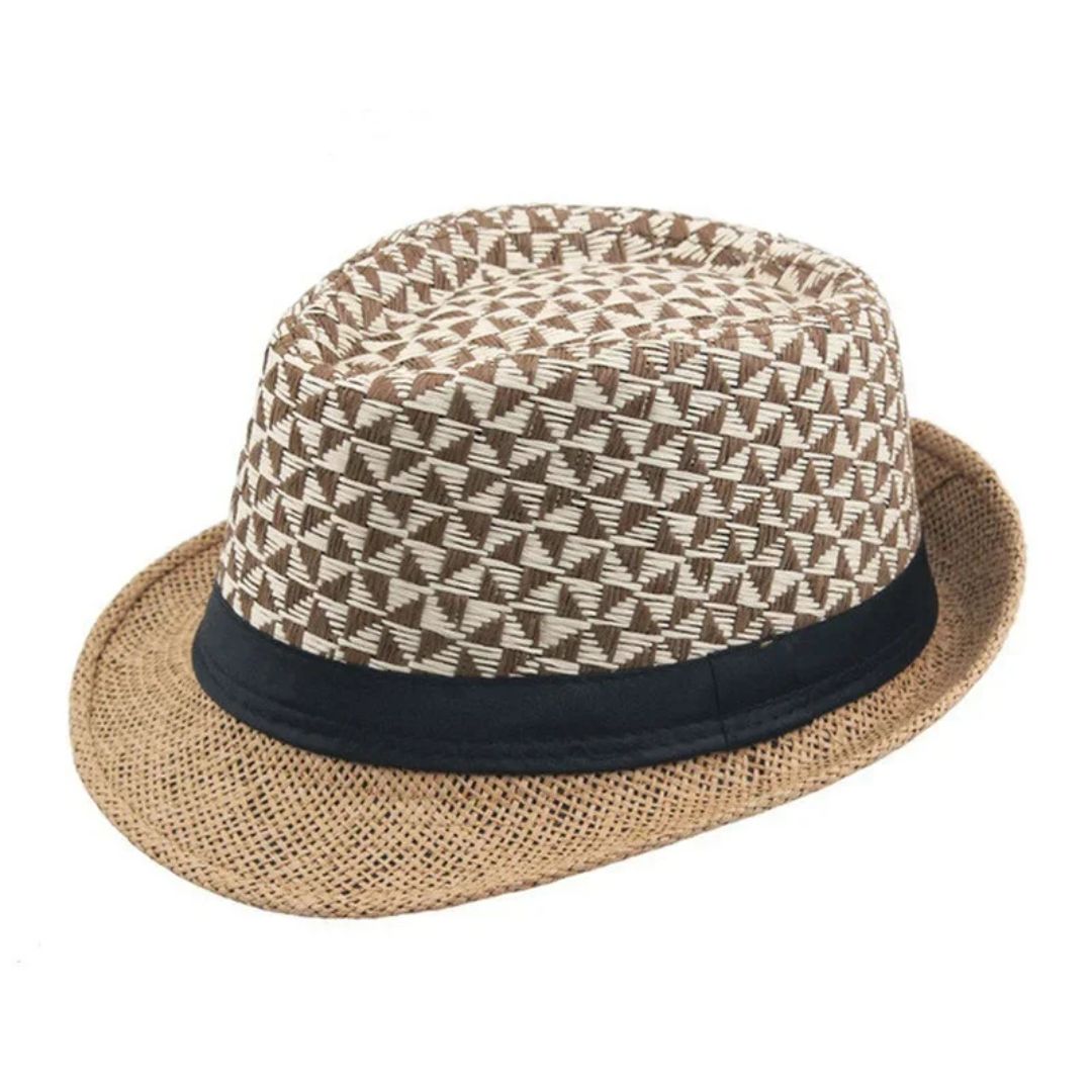 Carlos Traditional Hat – Vintage Checkered Straw Fedora-Beige-State of Style