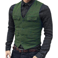 Carlos Traditional Vest – Vintage Herringbone Wool Tweed Waistcoat-Green-XS-State of Style