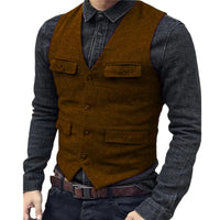 Carlos Traditional Vest – Vintage Herringbone Wool Tweed Waistcoat-Orange-XS-State of Style