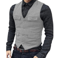 Carlos Traditional Vest – Vintage Herringbone Wool Tweed Waistcoat-Silver-XS-State of Style