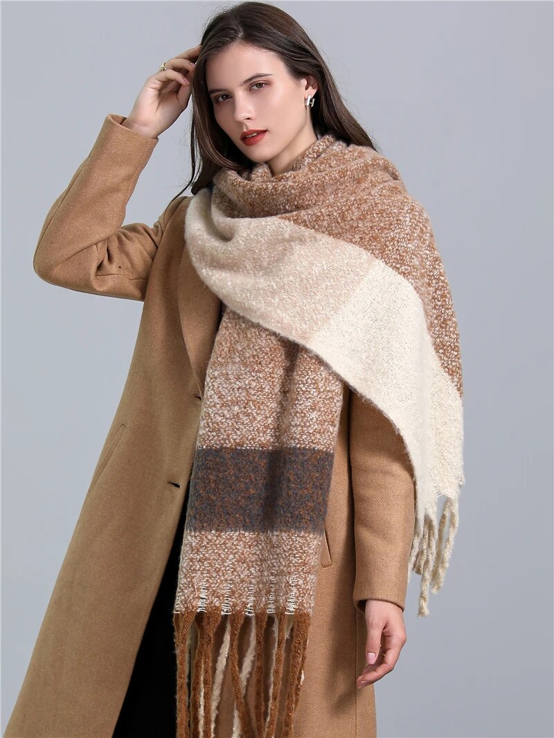 Carmie Checked Scarf – A Stylish Winter Essential-Khaki-State of Style