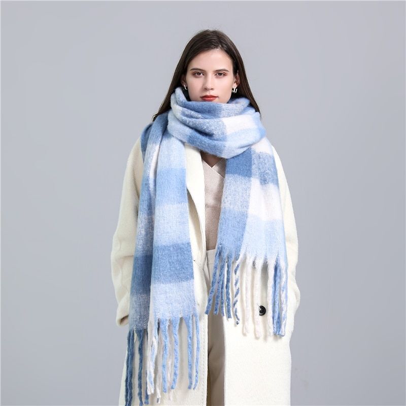 Carmie Checked Scarf – A Stylish Winter Essential-Sky Blue-State of Style