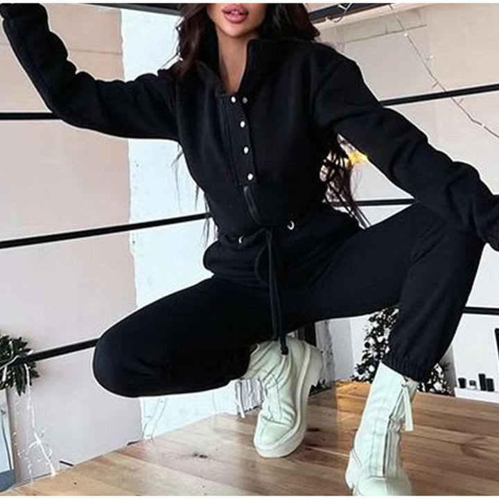 CarriesPack I High-Collar Tracksuit for Women-Black-S-State of Style
