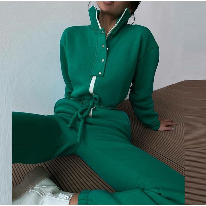 CarriesPack I High-Collar Tracksuit for Women-Green-S-State of Style