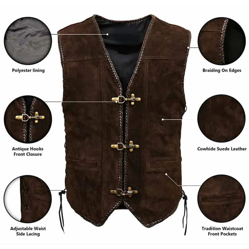 Carter Rustic Suede Waistcoat – Traditional Bavarian-Style with Triple Fastening-M-State of Style