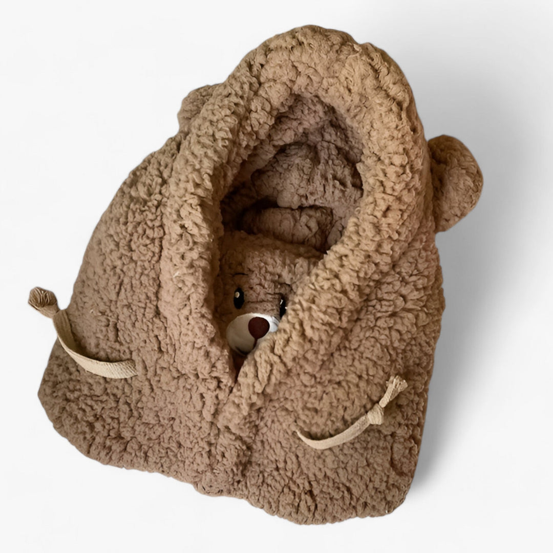 Cartoon Bear Beanie with Ear and Face Protection - Winnie-Coffee-56-58cm-State of Style